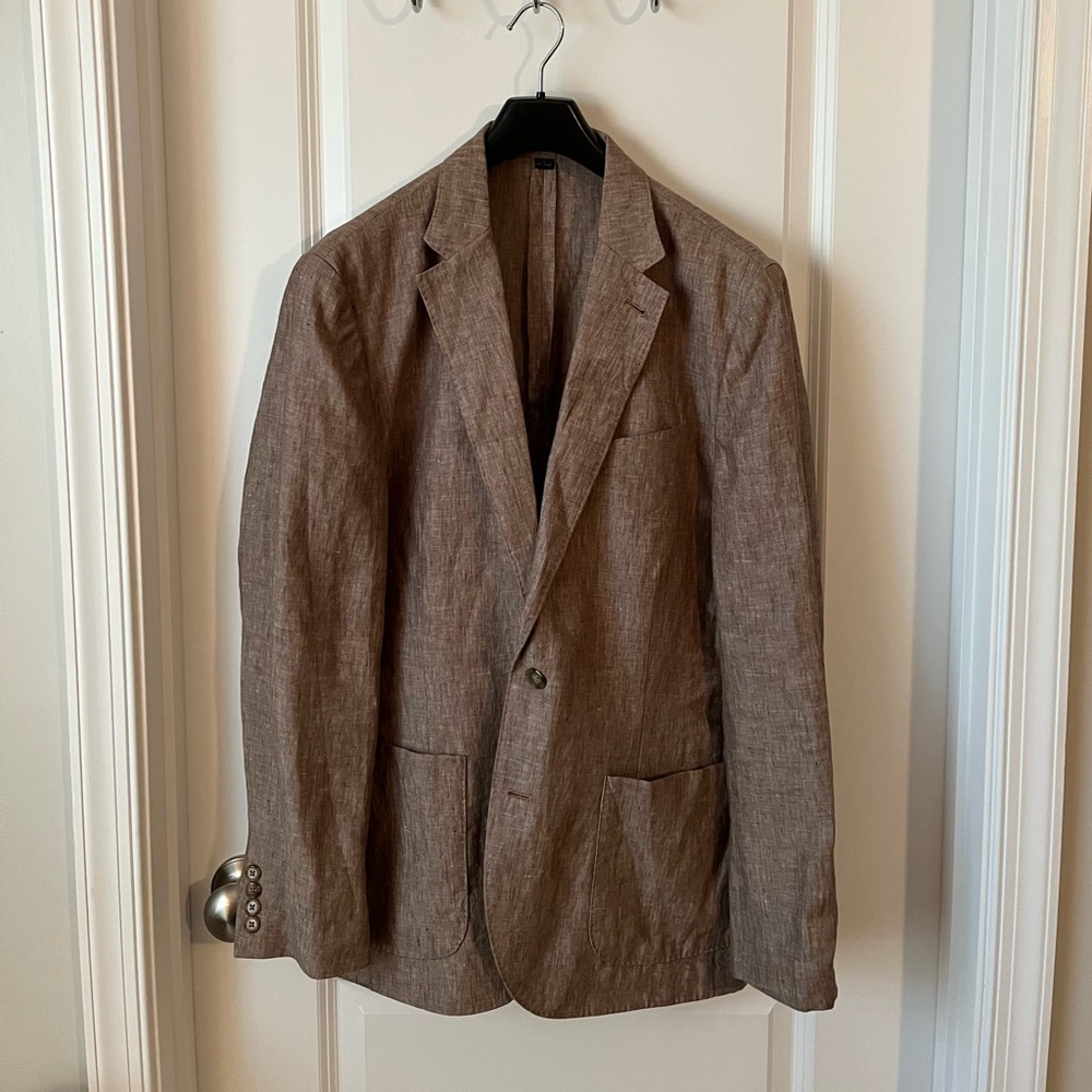 J.Crew Mens Linen Blazer, Brown, 40R